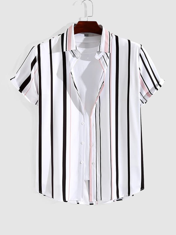Men's Resort Style Printed Striped Casual Short Sleeve Shirt - SHIRTS - 23B0812318_S - MOOD Melbourne