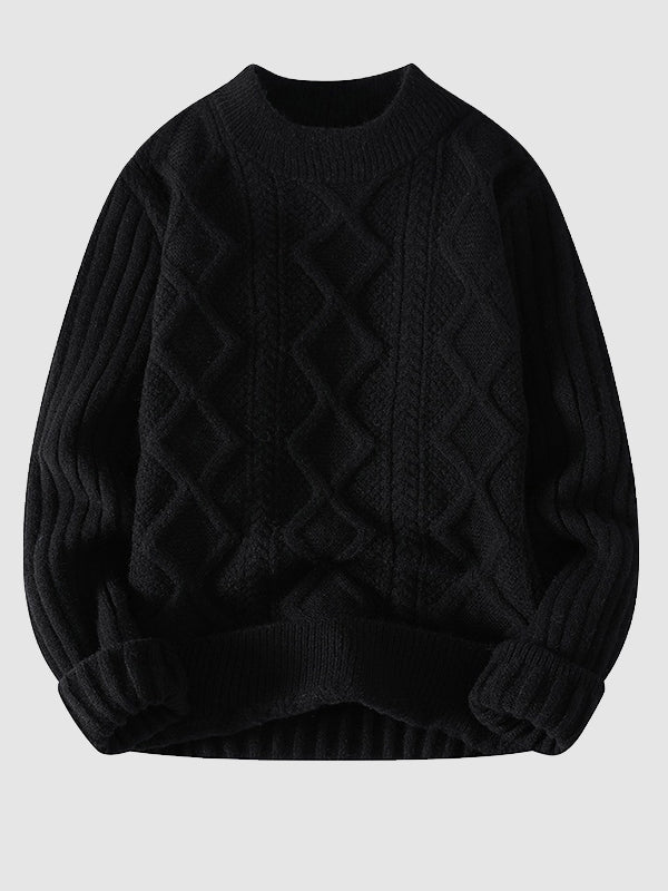 Men's Solid Cable Slim Stand Collar Crew Neck Sweater - SWEATERS - 23B2206500_XS - MOOD Melbourne