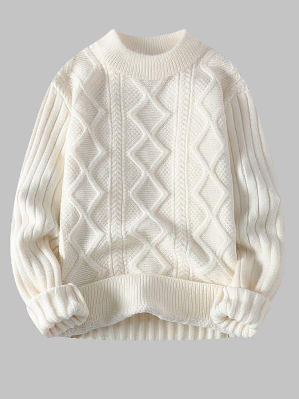 Men's Solid Cable Slim Stand Collar Crew Neck Sweater - SWEATERS - 23B2206501_XS - MOOD Melbourne