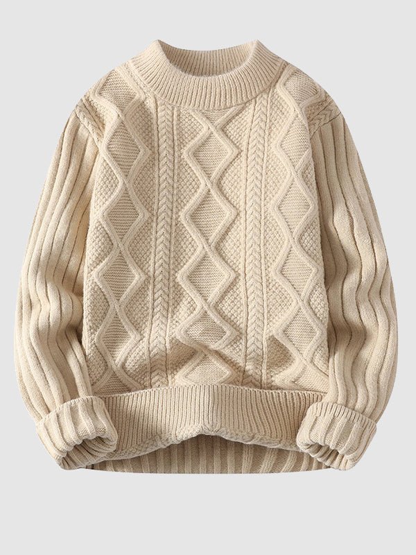 Men's Solid Cable Slim Stand Collar Crew Neck Sweater - SWEATERS - 23B2206536_XS - MOOD Melbourne