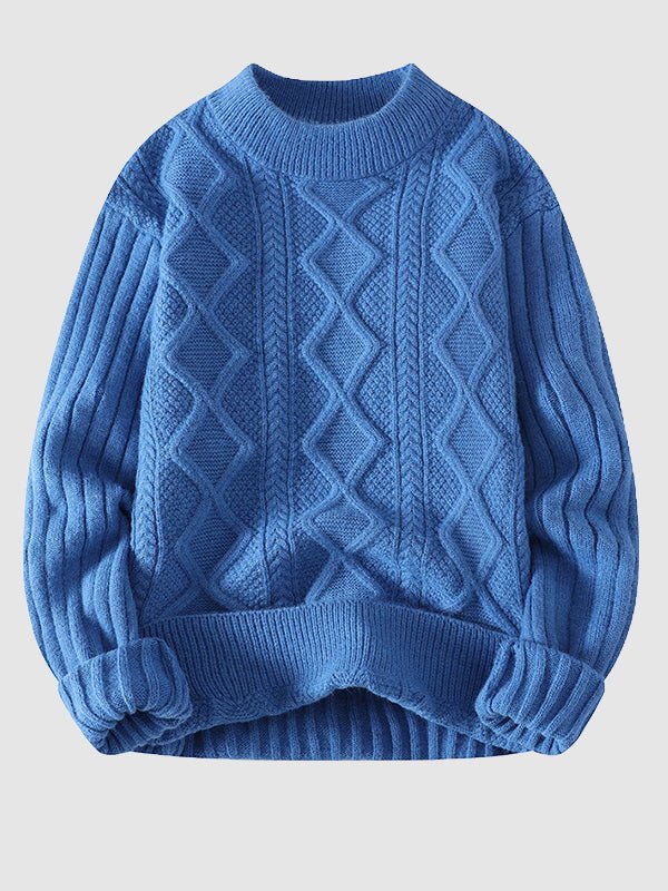 Men's Solid Cable Slim Stand Collar Crew Neck Sweater - SWEATERS - 23B2206550_XS - MOOD Melbourne