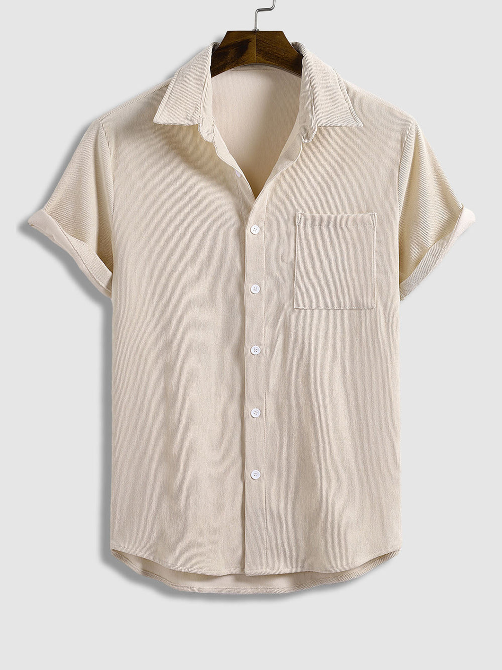 Men's solid color corduroy casual short - sleeved shirt shorts set - SETS - 24B2302037_S - MOOD Melbourne