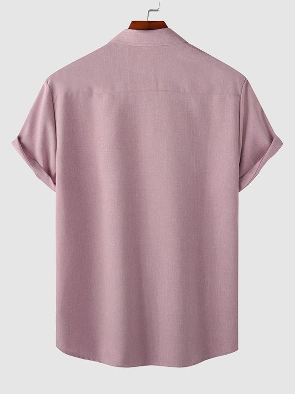 Men's solid color Cotton - linen button casual short - sleeved shirt - SHIRTS - DMED4 - YD168006 - MOOD Melbourne