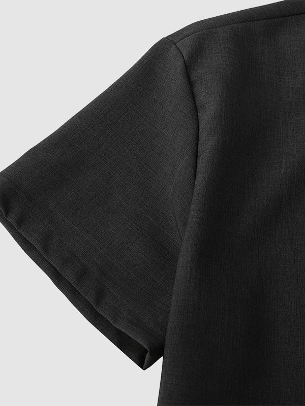 Men's solid color Cotton - linen button casual short - sleeved shirt - SHIRTS - DMED4 - YD168011 - MOOD Melbourne