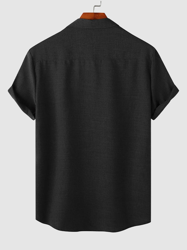 Men's solid color Cotton - linen button casual short - sleeved shirt - SHIRTS - DMED4 - YD168011 - MOOD Melbourne