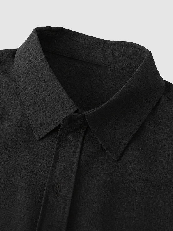 Men's solid color Cotton - linen button casual short - sleeved shirt - SHIRTS - DMED4 - YD168011 - MOOD Melbourne