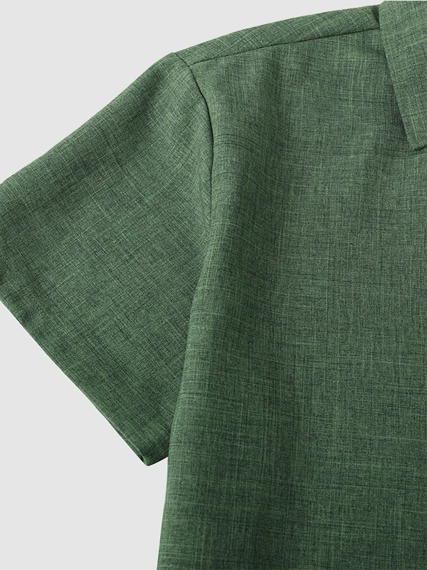 Men's solid color Cotton - linen button casual short - sleeved shirt - SHIRTS - DMED4 - YD168016 - MOOD Melbourne