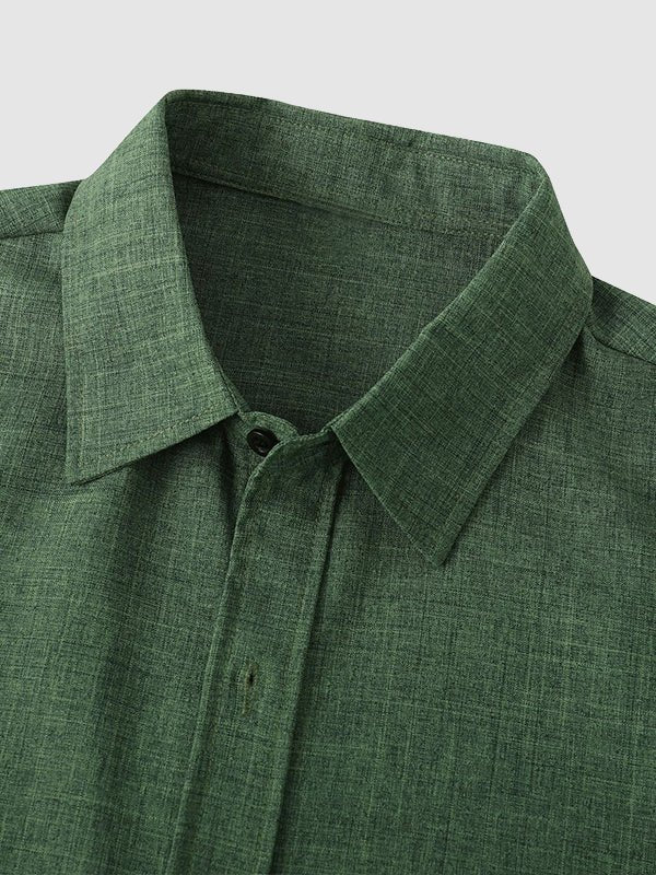 Men's solid color Cotton - linen button casual short - sleeved shirt - SHIRTS - DMED4 - YD168016 - MOOD Melbourne