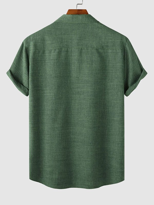 Men's solid color Cotton - linen button casual short - sleeved shirt - SHIRTS - DMED4 - YD168016 - MOOD Melbourne