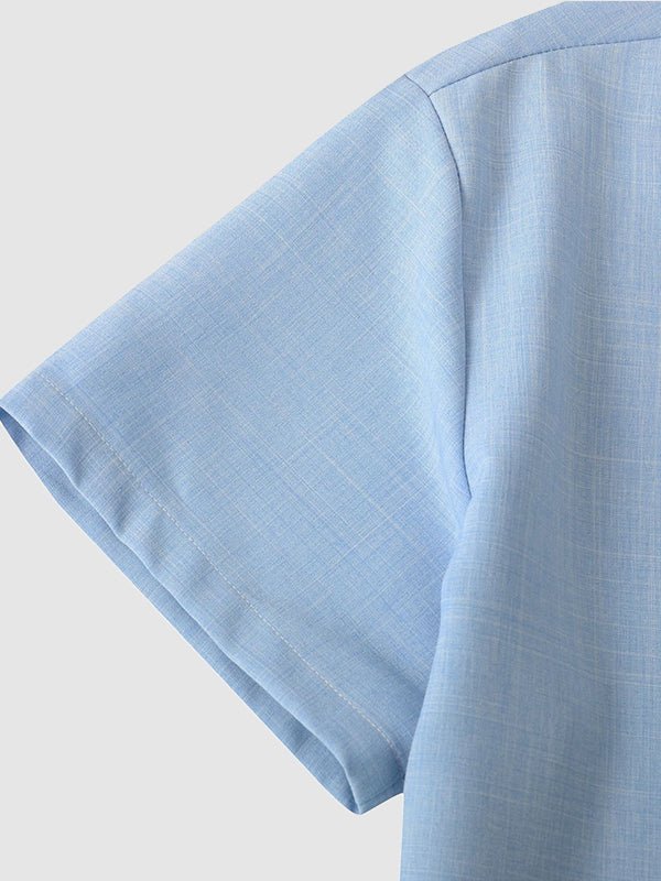 Men's solid color Cotton - linen button casual short - sleeved shirt - SHIRTS - DMED4 - YD168026 - MOOD Melbourne