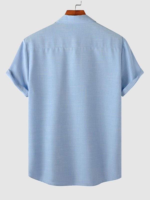 Men's solid color Cotton - linen button casual short - sleeved shirt - SHIRTS - DMED4 - YD168026 - MOOD Melbourne