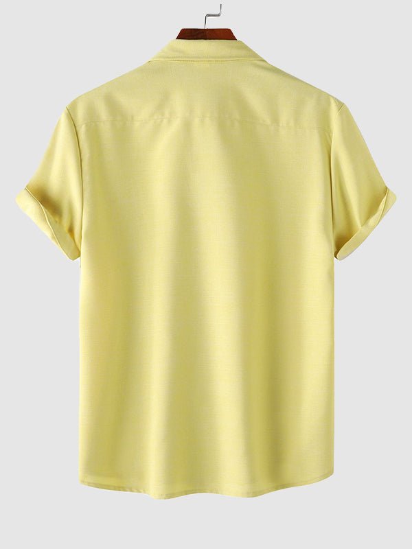 Men's solid color Cotton - linen button casual short - sleeved shirt - SHIRTS - DMED4 - YD168031 - MOOD Melbourne