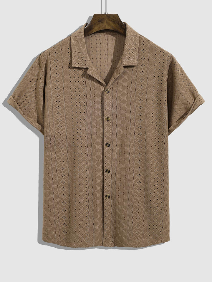 Men's solid color geometric hollow lapel short - sleeved shirt - SHIRTS - 24B0812735_S - MOOD Melbourne