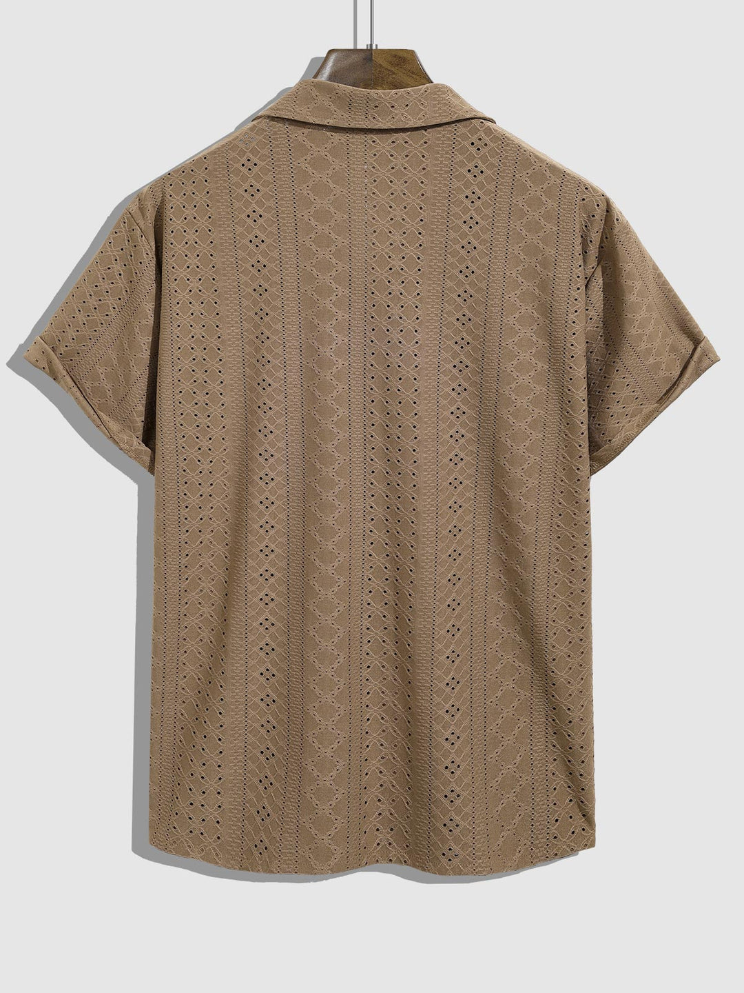 Men's solid color geometric hollow lapel short - sleeved shirt - SHIRTS - 24B0812735_S - MOOD Melbourne