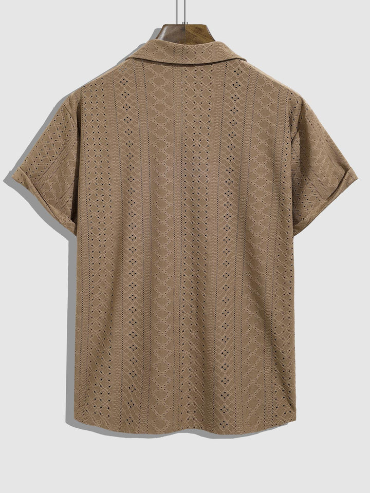 Men's solid color geometric hollow lapel short - sleeved shirt - SHIRTS - 24B0812735_S - MOOD Melbourne