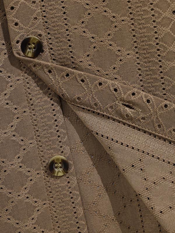 Men's solid color geometric hollow lapel short - sleeved shirt - SHIRTS - 24B0812735_S - MOOD Melbourne