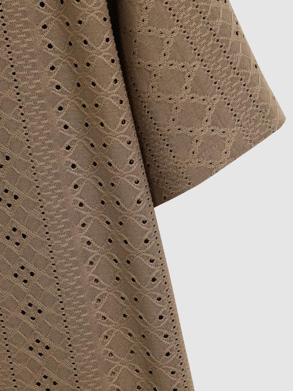 Men's solid color geometric hollow lapel short - sleeved shirt - SHIRTS - 24B0812735_S - MOOD Melbourne