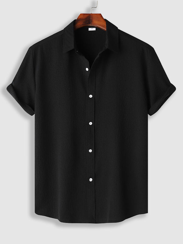 Men's Solid Color Marble Pattern Textured Casual Short Sleeve Shirt - SHIRTS - 24B0836600_S - MOOD Melbourne