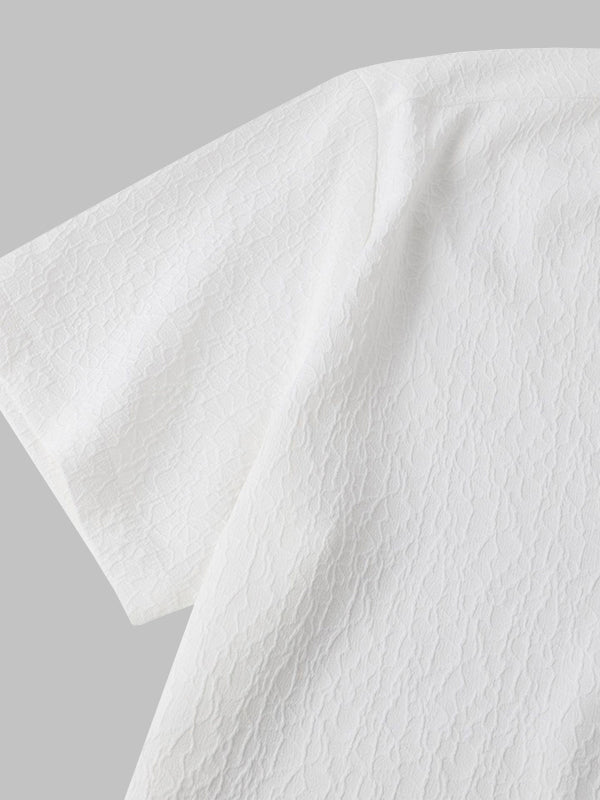 Men's Solid Color Marble Pattern Textured Casual Short Sleeve Shirt - SHIRTS - 24B0836601_S - MOOD Melbourne