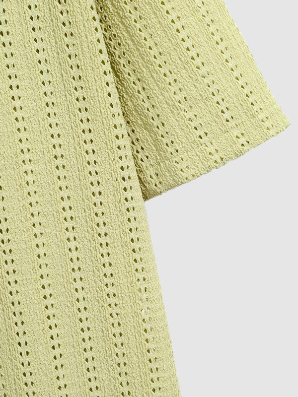 Men's solid color seersucker texture hollow lapel short - sleeved shirt - SHIRTS - 24B0811440_S - MOOD Melbourne