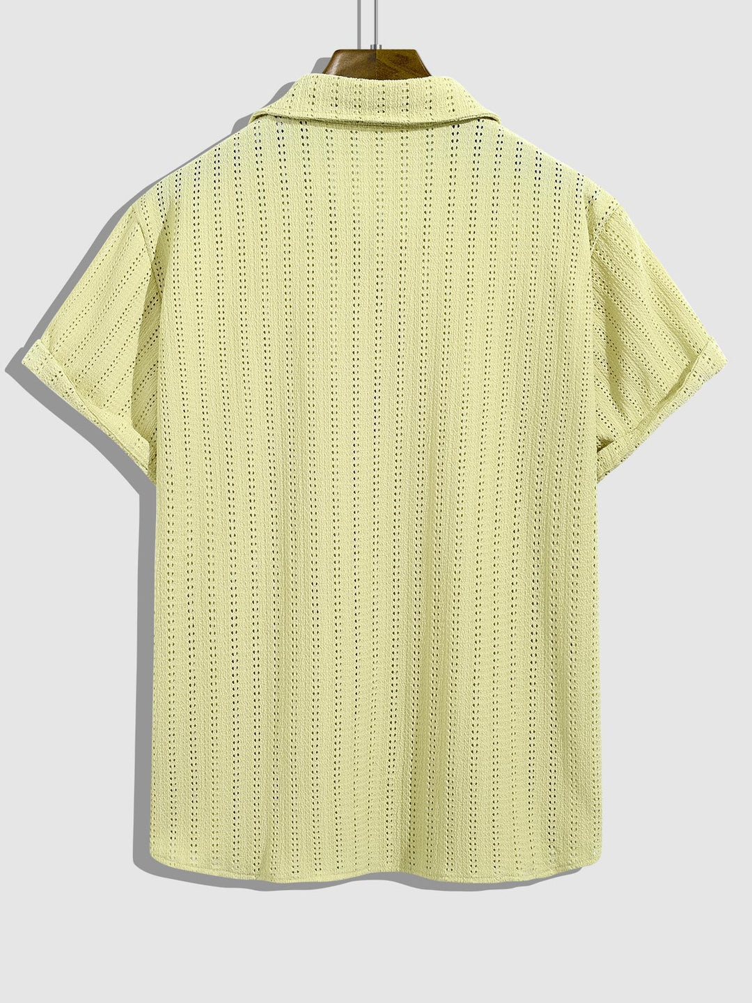 Men's solid color seersucker texture hollow lapel short - sleeved shirt - SHIRTS - 24B0811440_S - MOOD Melbourne