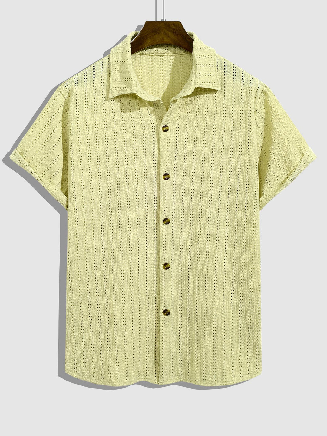 Men's solid color seersucker texture hollow lapel short - sleeved shirt - SHIRTS - 24B0811440_S - MOOD Melbourne