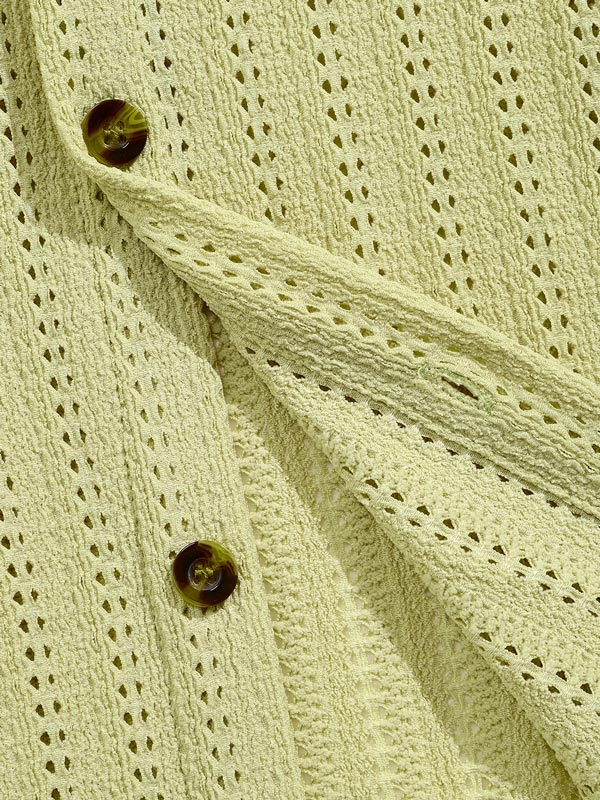 Men's solid color seersucker texture hollow lapel short - sleeved shirt - SHIRTS - 24B0811440_S - MOOD Melbourne