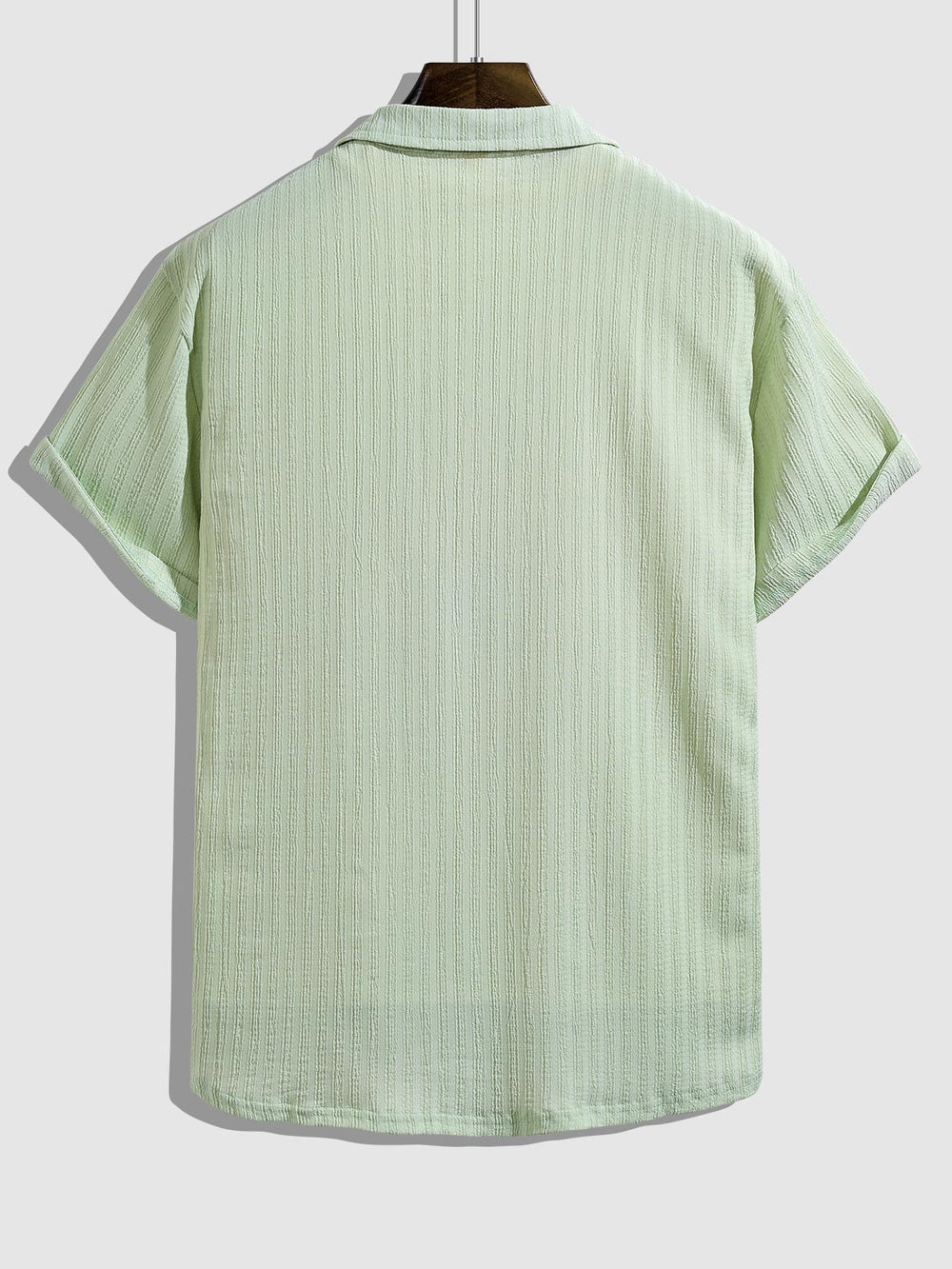 Men's solid color striped textured Cuban collar casual short - sleeved shirt - SHIRTS - 24B1006142_S - MOOD Melbourne