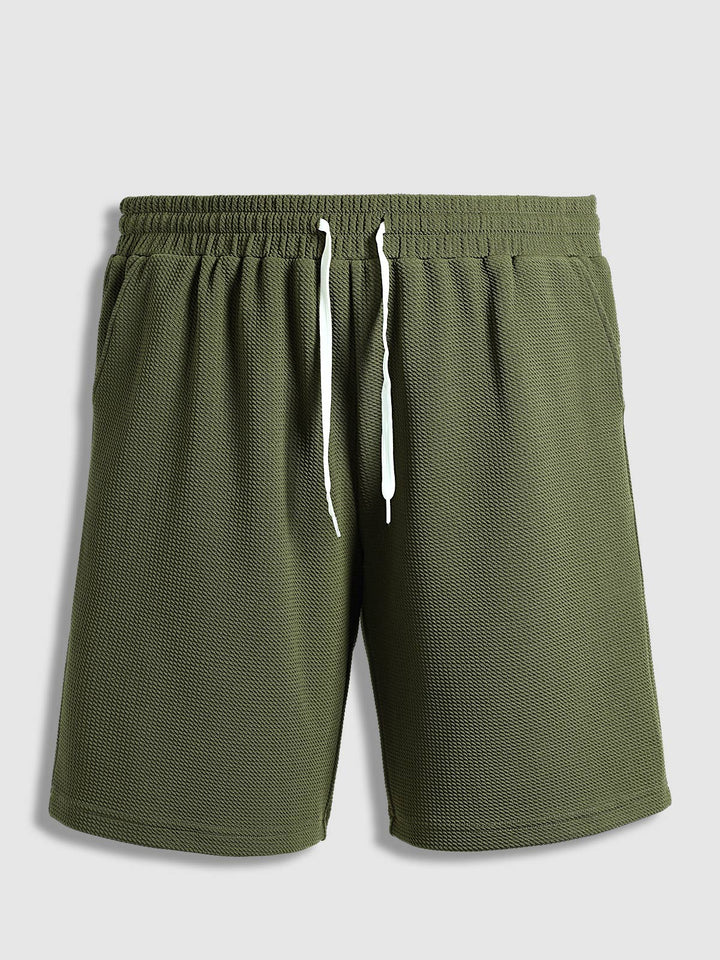 Men's solid color textured casual round neck T-shirt shorts set - SETS - 24B2307240_S - MOOD Melbourne