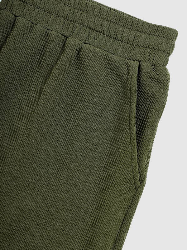 Men's solid color textured casual round neck T-shirt shorts set - SETS - 24B2307240_S - MOOD Melbourne