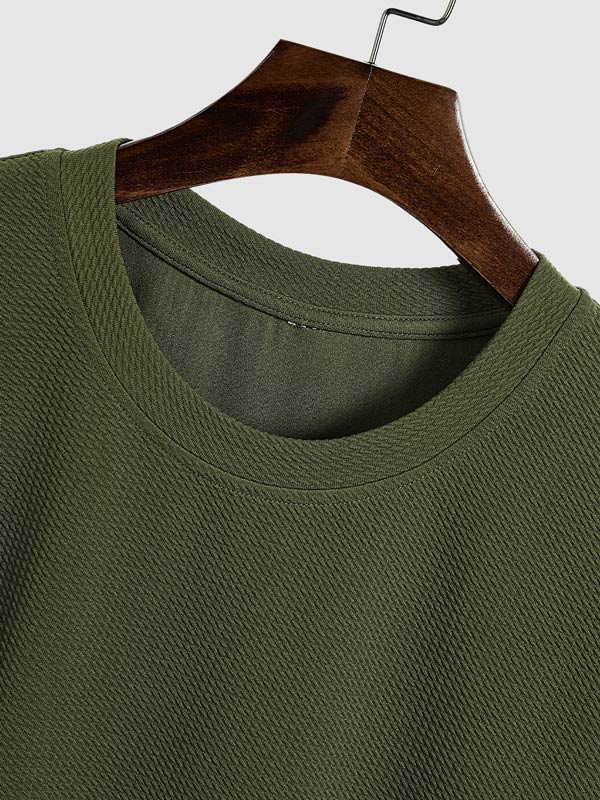 Men's solid color textured casual round neck T-shirt shorts set - SETS - 24B2307240_S - MOOD Melbourne