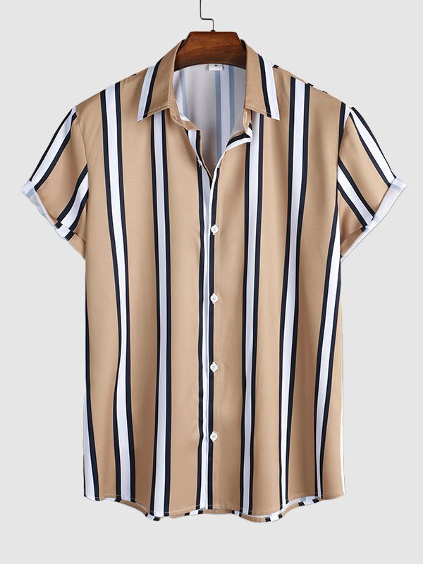 Men's Striped Print Button Casual Short Sleeve Shirt - SHIRTS - 24B0828636_M - MOOD Melbourne