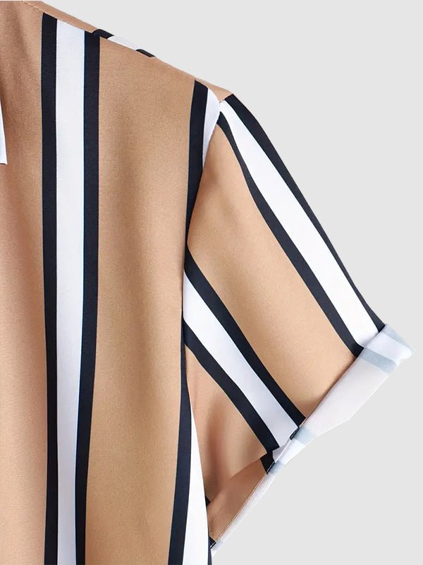 Men's Striped Print Button Casual Short Sleeve Shirt - SHIRTS - 24B0828636_M - MOOD Melbourne