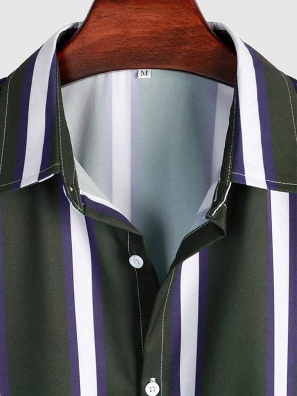 Men's Striped Print Button Casual Short Sleeve Shirt - SHIRTS - 24B0828645_M - MOOD Melbourne