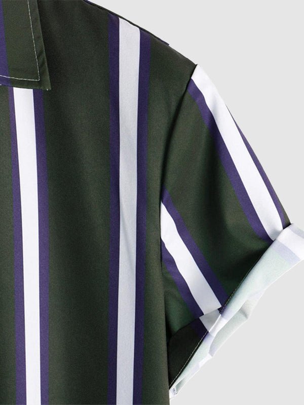 Men's Striped Print Button Casual Short Sleeve Shirt - SHIRTS - 24B0828645_M - MOOD Melbourne