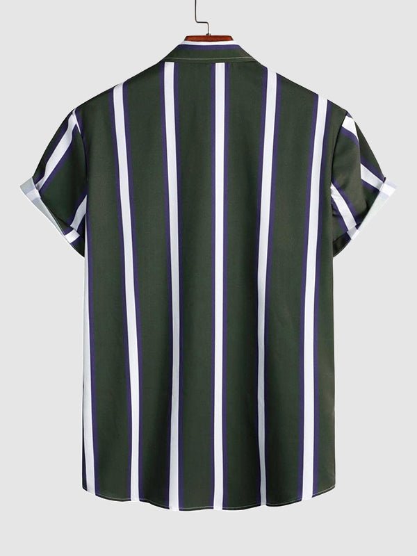 Men's Striped Print Button Casual Short Sleeve Shirt - SHIRTS - 24B0828645_M - MOOD Melbourne