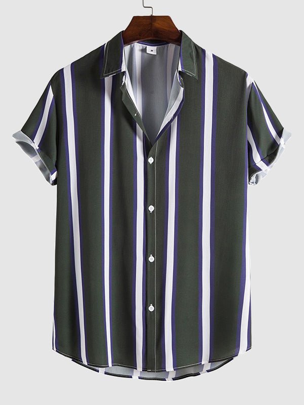 Men's Striped Print Button Casual Short Sleeve Shirt - SHIRTS - 24B0828645_M - MOOD Melbourne
