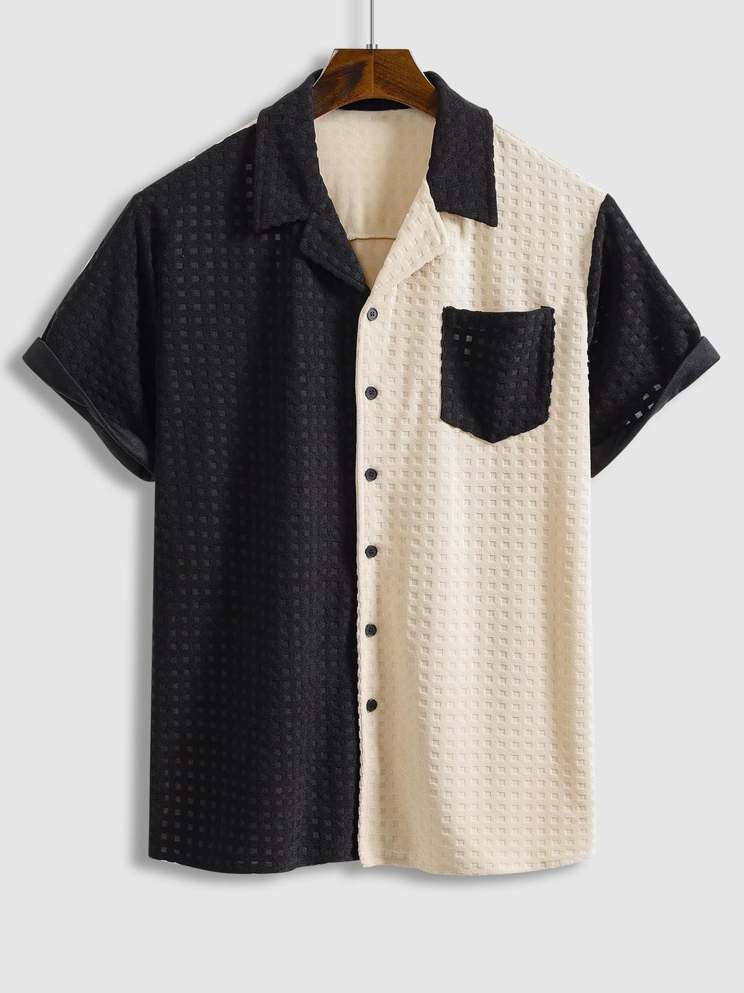 Men's Terry Cloth Color Block Cuban Collar Short Sleeve Shirt - SHIRTS - 24B1006438_S - MOOD Melbourne