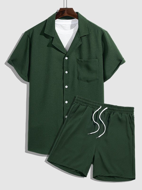 Men's textured Cuban collar shirt casual shorts set - SETS - 24B2300540_S - MOOD Melbourne