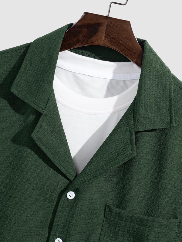 Men's textured Cuban collar shirt casual shorts set - SETS - 24B2300540_S - MOOD Melbourne