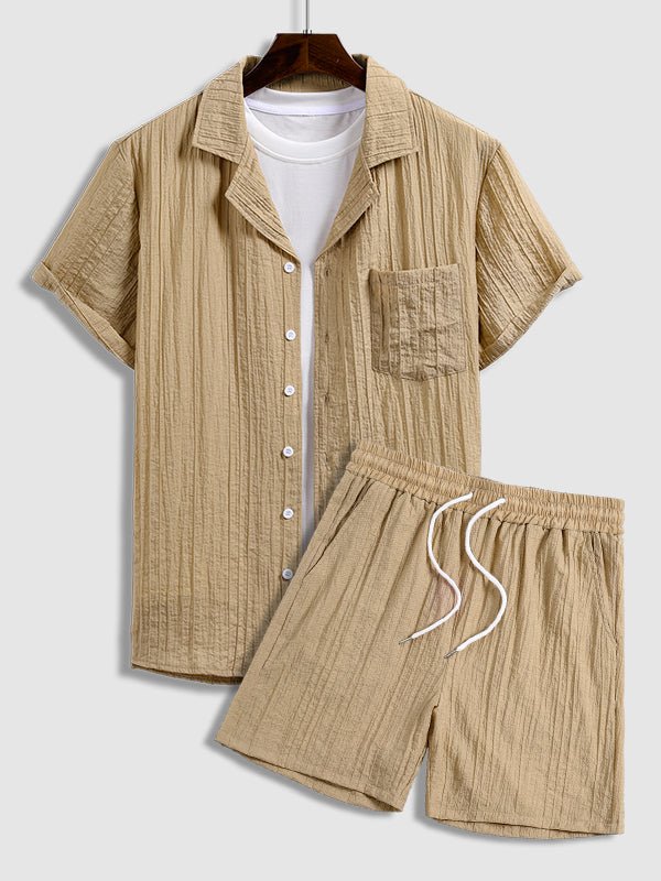 Men's Textured Cuban Collar Shirt Casual Shorts Set - SETS - 24B2301935_S - MOOD Melbourne