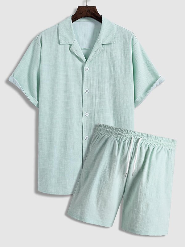 Men's textured short - sleeved shirt casual shorts solid color set - SETS - 24B2301540_S - MOOD Melbourne