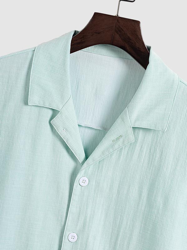 Men's textured short - sleeved shirt casual shorts solid color set - SETS - 24B2301540_S - MOOD Melbourne