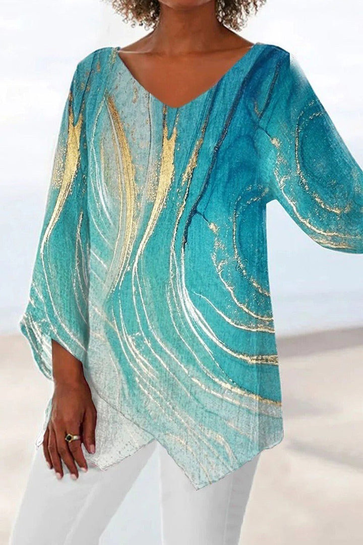 Mia | Vintage V Neck Marble Blouse - Blouses & Shirts - AUS - 0224 - MOOD Melbourne