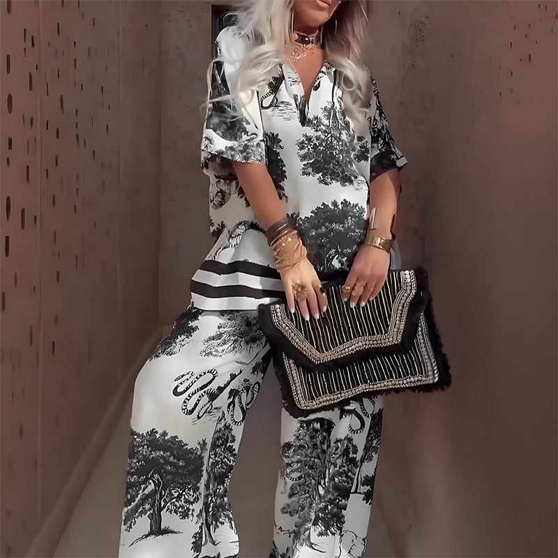 Zaria | Printed Wide-Leg Pants Set