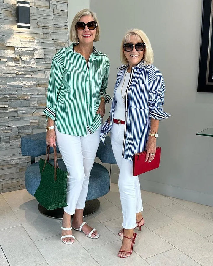 Elara | Striped Button-Down Blouse