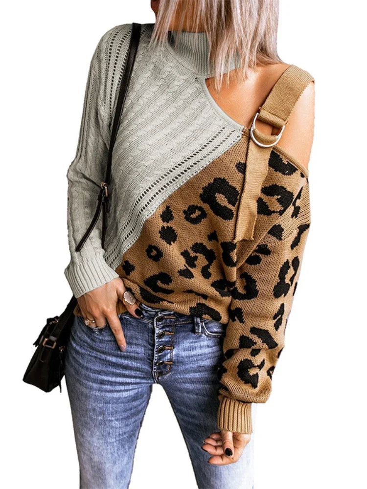 Off Shoulder Buckle Knitted Sweater