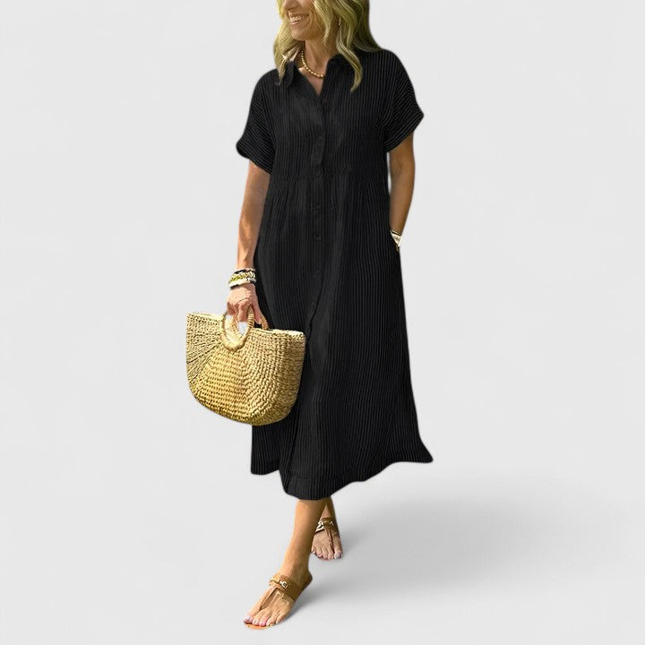 Elowen | Striped Button-Down Midi Dress